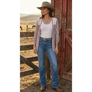 Rod's Western Space Dye Knit Lace Back Open Cardigan Festival Cowgirl Medium